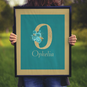 Extravagantes Gold & Aqua Floral Letter O Wall Pri Poster