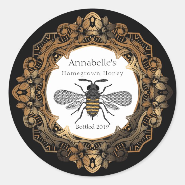 Extravagantes Gold-Frame-Honig-Label Runder Aufkleber (Vorderseite)