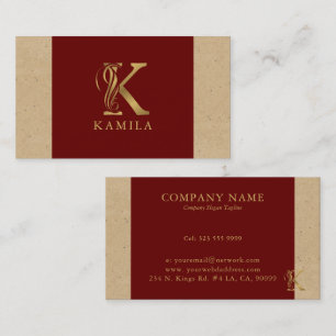 Extravagantes Gold Letter K Monogramm auf Rot und  Visitenkarte
