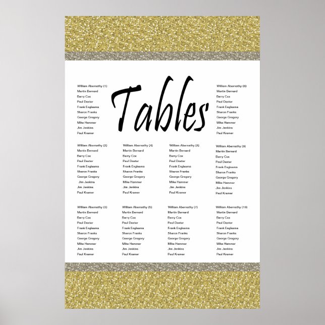 Extravagantes Gold Silver Glitzer Design Sitzplan Poster (Vorne)
