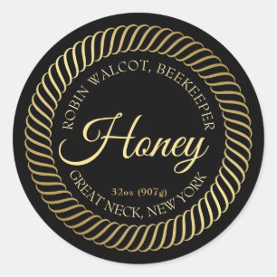 Extravagantes Gold Spiral Border Honig Label auf B Runder Aufkleber