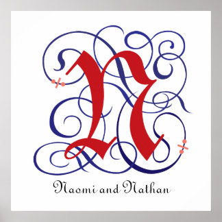 Extravagantes Gothic Caps Letter N, 300dpi PNG Pos Poster