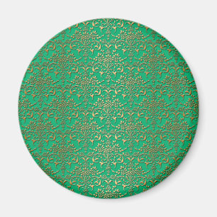 Extravagantes Green und Gold Damask Muster Magnet