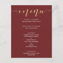 Extravagantes Hochzeitsmenü für Burgund und Gold