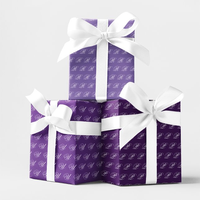 Extravagantes kalligraphisches Monogramm Royal Lil Geschenkpapier Set (Fancy Calligraphy Monogram Royal Purple Set Wrapping Paper Sheets)