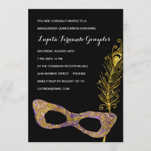 Extravagantes Lila Masquerade Quinceanera Party Einladung