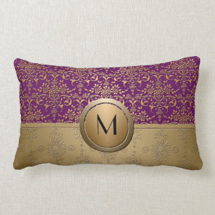 Extravagantes Lila- und Gold Monogram Damask Muste Lendenkissen