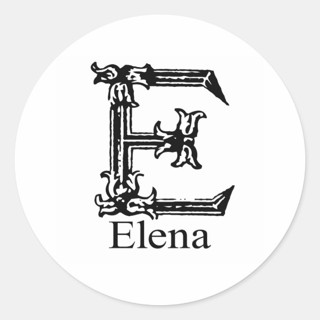 Extravagantes Monogramm: Elena Runder Aufkleber (Vorderseite)