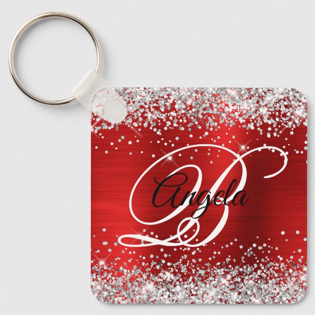 Extravagantes Monogramm für den Silber-Glitzer Schlüsselanhänger (Vorderseite)