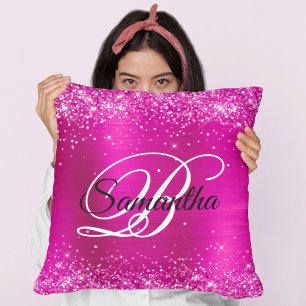 Extravagantes Monogramm Glittery Hot Pink Foil Kissen