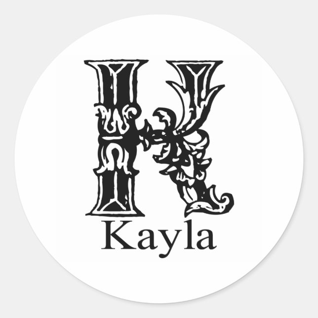 Extravagantes Monogramm: Kayla Runder Aufkleber (Vorderseite)