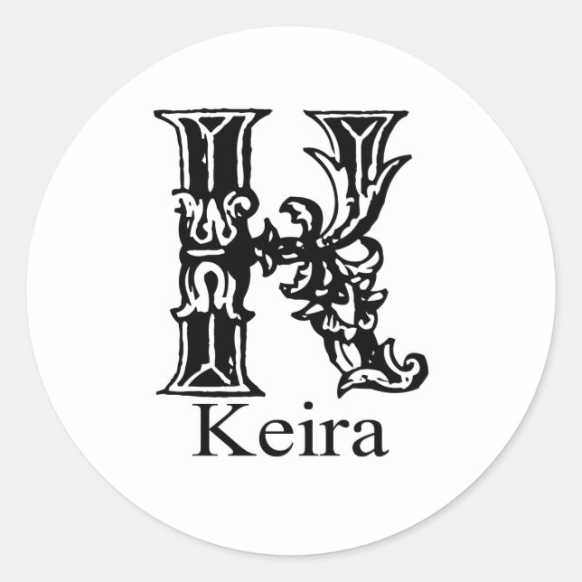 Extravagantes Monogramm: Keira Runder Aufkleber (Vorderseite)