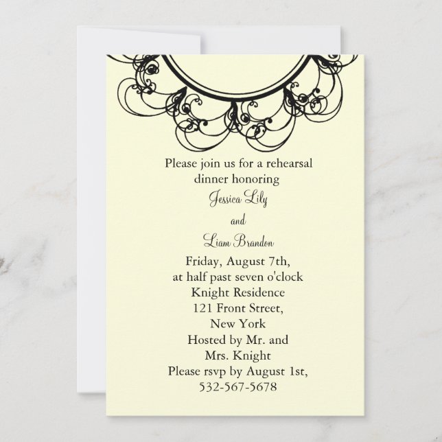 Extravagantes Monogramm-Probe-Dinner (off+white) Einladung (Vorderseite)