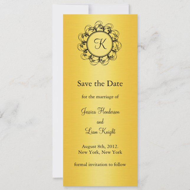 Extravagantes Monogramm Save the Date (Gold) (Vorderseite)