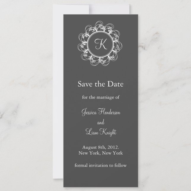 Extravagantes Monogramm Save the Date (grau) (Vorderseite)