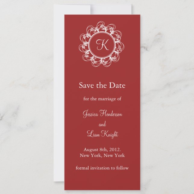 Extravagantes Monogramm Save the Date (rot) (Vorderseite)