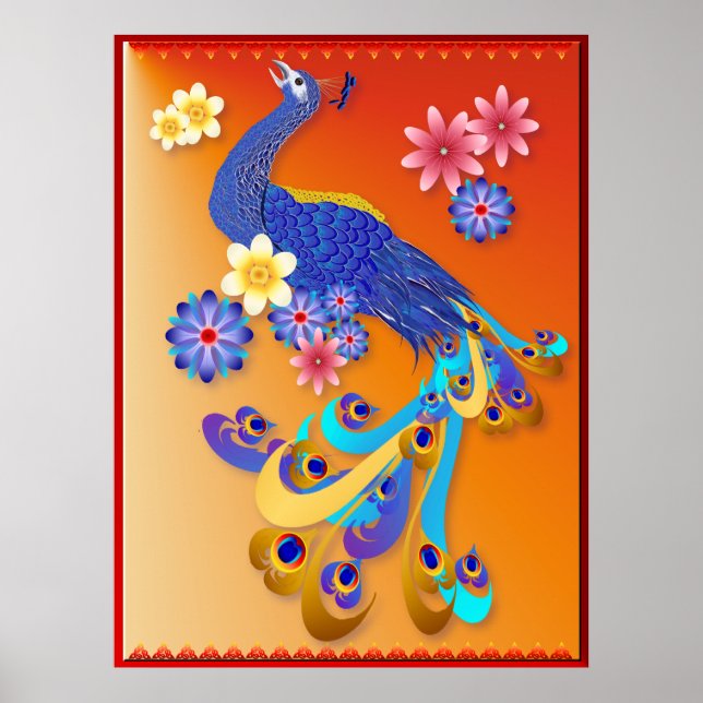 Extravagantes Pfau- und Blume-Poster Poster (Vorne)