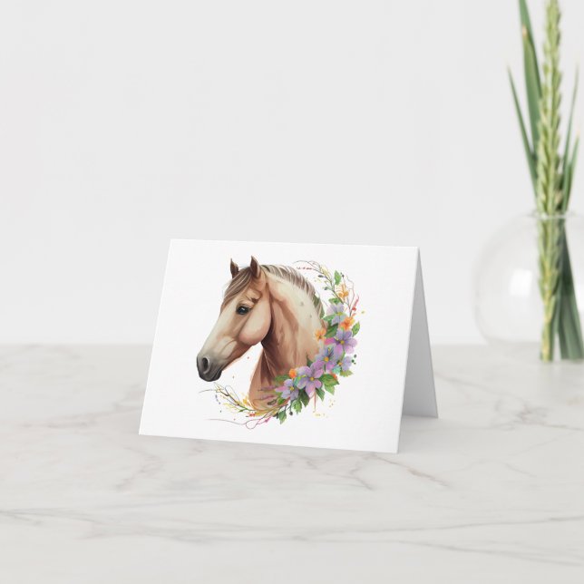 Extravagantes Pferd mit Blume BLANK Karte (Vorderseite)