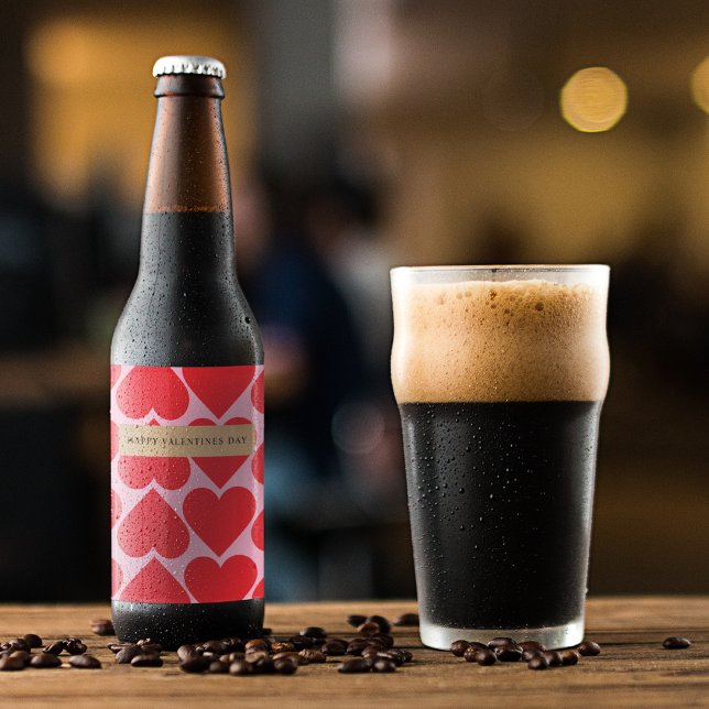 Extravagantes romantisches Rot-Rot-Rosa-Herz-Muste Bierflaschenetikett (Von Creator hochgeladen)