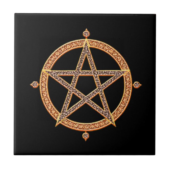 Extravagantes Schwarzes Pentagramm Dekorative Tile Fliese (Vorderseite)