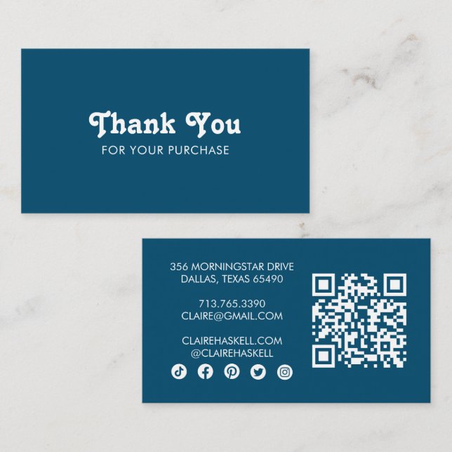 Extravagantes Script Chic Blue Order Vielen Dank M Visitenkarte (Vorne/Hinten)
