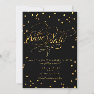 Extravagantes Script Gold Confetti Hochzeit speich Save The Date