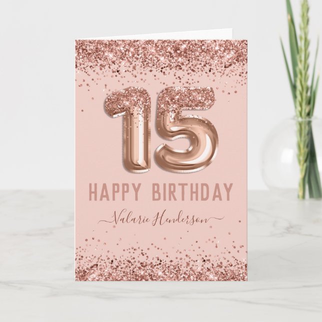 Extravagantes Script Rosa Glitzer Happy 15. Geburt Karte (Vorderseite)