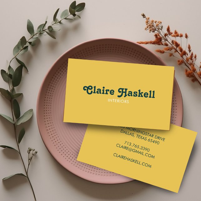 Extravagantes Script Senf Gelb Aquamarin Chic Mini Visitenkarte (Fancy Script Mustard Yellow Teal Chic Minimal Business Card
)