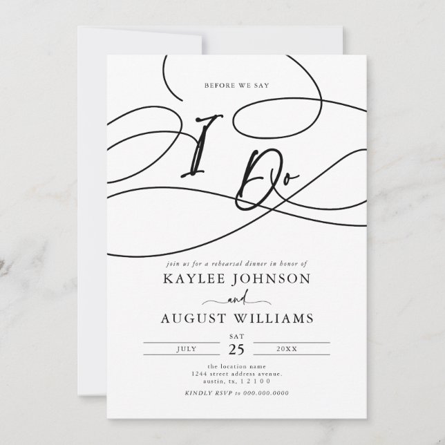 Extravagantes Skript, bevor wir "I Do" Probe Abend Einladung (Vorderseite)