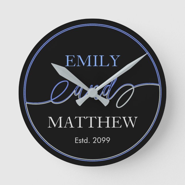 Extravagantes Skript mit mehreren Namen Wall Clock Runde Wanduhr (Vorderseite)