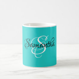 Extravagantes Skript Robin Egg Color Monogram Kaffeetasse