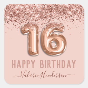 Extravagantes Skript Rosa Glitzer Happy 16. Geburt Quadratischer Aufkleber
