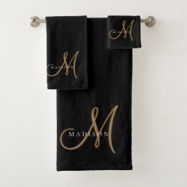 Extravagantes, stylisches Black and Gold Monogram  Badhandtuch Set