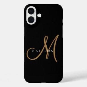 Extravagantes, stylisches Black and Gold Monogram  iPhone 16 Plus Hülle