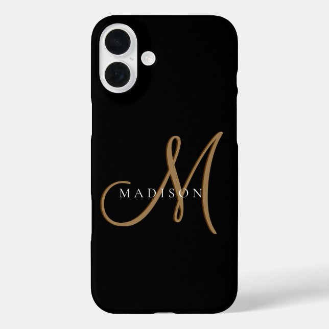 Extravagantes, stylisches Black and Gold Monogram  Case-Mate iPhone Hülle (Rückseite)