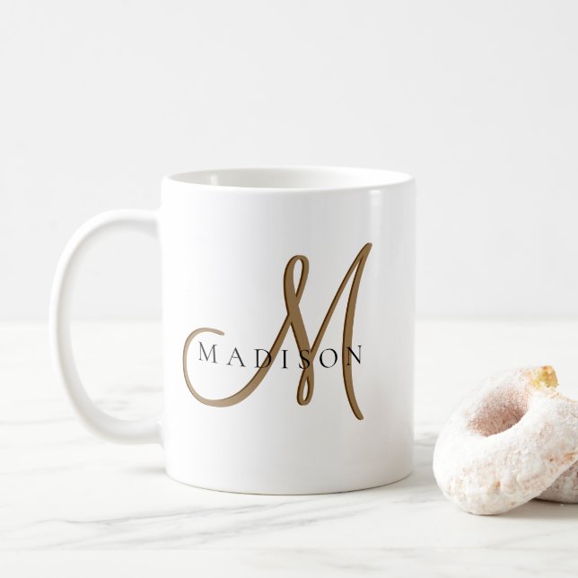Extravagantes, stylisches Black and Gold Monogram  Kaffeetasse (Mit Donut)