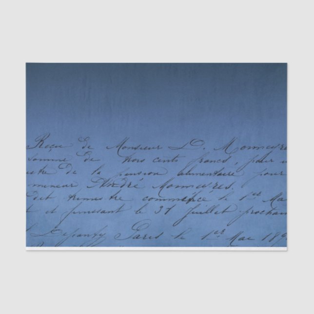 Extravagantes Vintages Skript auf einem blauen Hin Seidenpapier (Vorderseite)