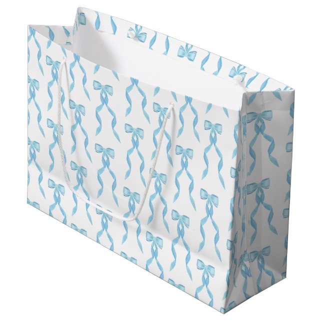 Extravagantes Watercolor Blue Bow-Muster Große Geschenktüte (Vorderseite Schrägansicht)