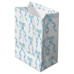 Extravagantes Watercolor Blue Bow-Muster Mittlere Geschenktüte