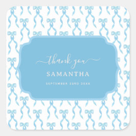 Extravagantes Watercolor Blue Bow-Muster Quadratischer Aufkleber