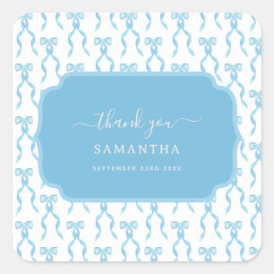Extravagantes Watercolor Blue Bow-Muster Quadratischer Aufkleber