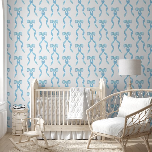 Extravagantes Watercolor Blue Bow Pattern Baby Boy Tapete (Kinder)