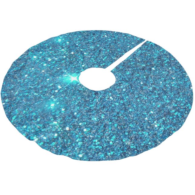 Extravaganz Aquamarin Blue Glitzer Shine Polyester Weihnachtsbaumdecke (Schrägansicht)