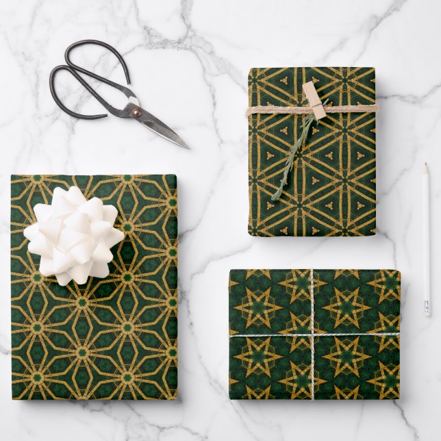 Extravaganz Emerald Green und Gold Weihnachten Geschenkpapier Set (Vorderseite)