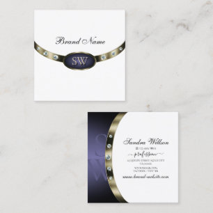 Extravaganz Weißer SilberChrome mit Monogramm Quadratische Visitenkarte