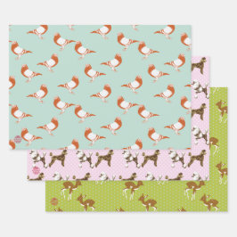 extravantes Taubendekor , Bambi und Pudelmuster Geschenkpapier Set