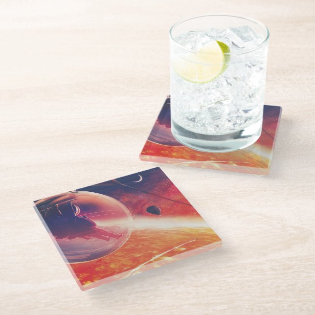 Extrem Hot Air Ballon auf Vulkanausschnitt Glasuntersetzer (Schrägansicht)