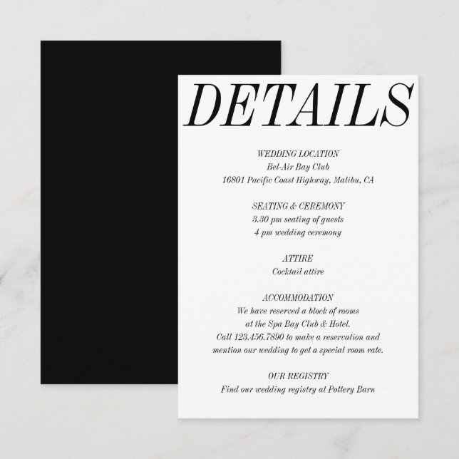 Extrem minimale Fetttypografie Schwarz-weiße Hochz Begleitkarte (Vorne/Hinten)