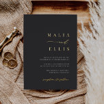 Extrem minimale Rechte | Kalligrafie Akzente Hochz Folieneinladung<br><div class="desc">Eine schöne,  minimalistische typografische Hochzeitseinladung mit Ihren Namen in der Goldfolienprägung,  verbunden mit der modernen Kalligraphie-Schriftzeichen-Akzent Schrift. Personalisieren Sie Ihre Hochzeitsdetails unten,  rechts ausgerichtet. Unsere Ash-Farbtöne geben mit weißer und goldener Folie eine klassische Note auf einem weichen,  schwarzen Hintergrund.</div>