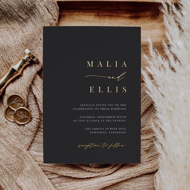 Extrem minimale Rechte | Kalligrafie Akzente Hochz Folieneinladung (Von Creator hochgeladen)